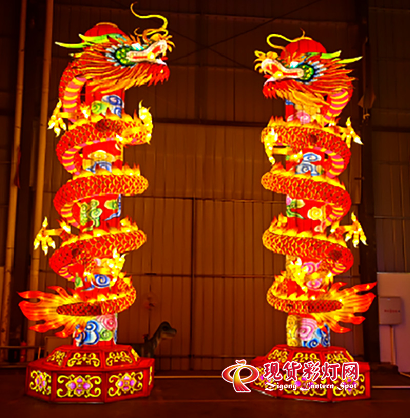 金龍抱柱彩燈實景現(xiàn)貨照片