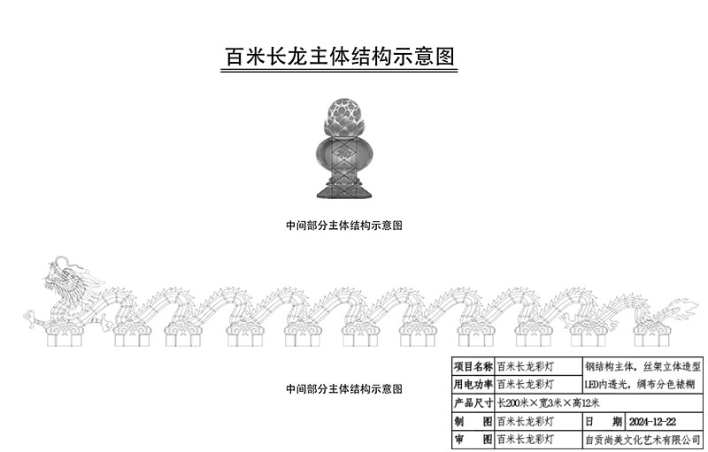 百米長龍彩燈的主體骨架結構圖